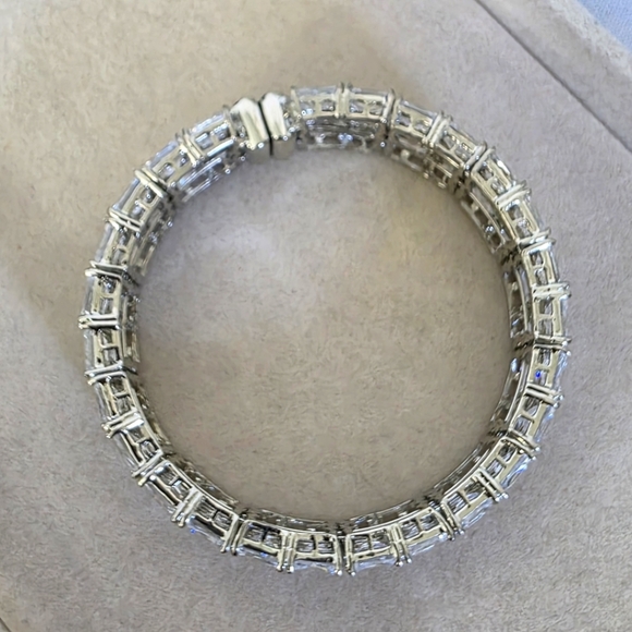 Quality Triple Row Cubic Zirconia Crystal Statement Bangle Bracelet - Picture 8 of 13